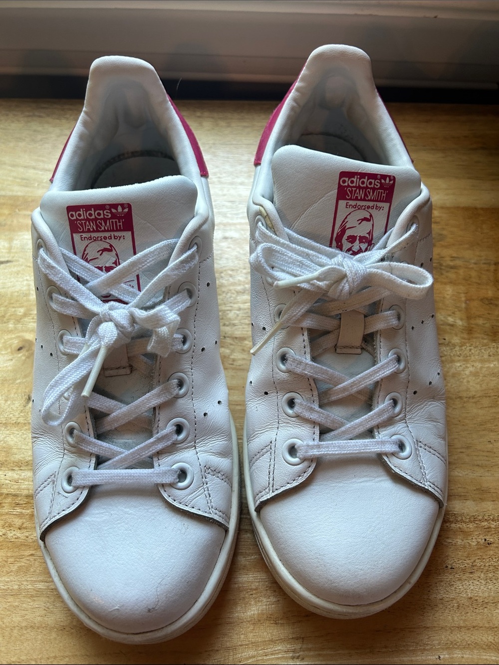adidas White Stan Smith Sneakers with Pink Heel Tabs